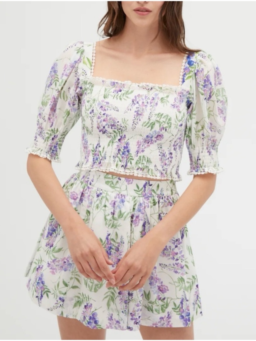 Hill House Zoe Nap Top & Benson Skirt in Wisteria Lavender Floral Set Small $260
